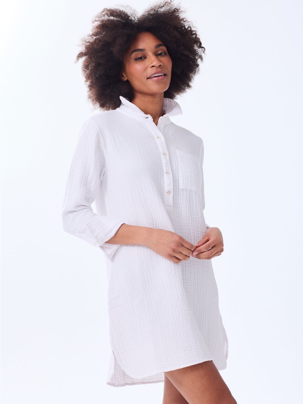 ALICE WALK THE ORGANIC COTTON GAUZE SHIRT DRESS - TRIPLE GAUZE, White, Small